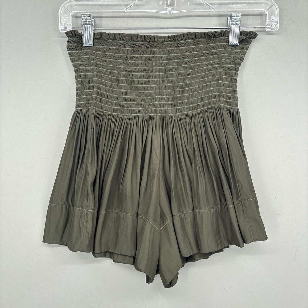 Koch Shorts Womens XS Green Smocked Paperbag High Waist Flowy Pull On Made USA